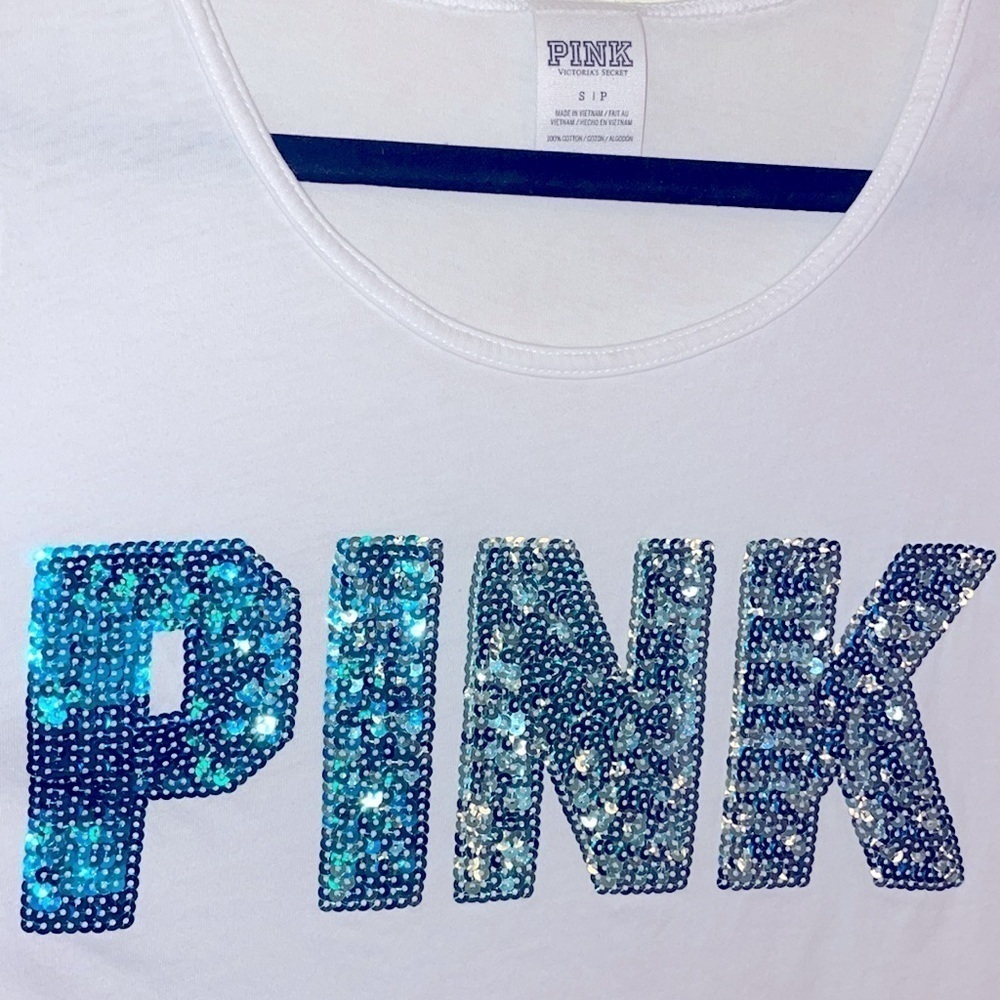 VS Pink Ombre Bling Tank Top T Shirt 2016 blue green sequin white top oversized - Picture 3 of 4